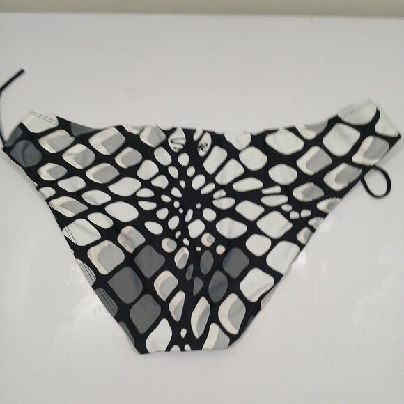 Syke Low Rise Side Tie Bikini Swimsuit Bottom Women size XL Black Silver Print - Picture 2 of 7